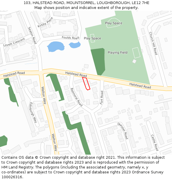 103, HALSTEAD ROAD, MOUNTSORREL, LOUGHBOROUGH, LE12 7HE: Location map and indicative extent of plot