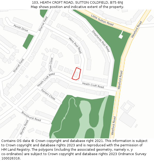 103, HEATH CROFT ROAD, SUTTON COLDFIELD, B75 6NJ: Location map and indicative extent of plot