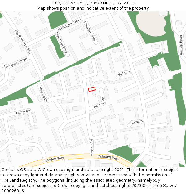 103, HELMSDALE, BRACKNELL, RG12 0TB: Location map and indicative extent of plot