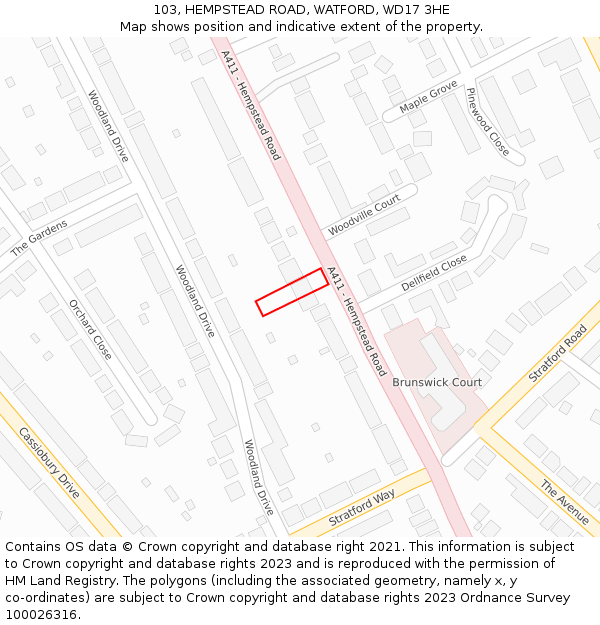 103, HEMPSTEAD ROAD, WATFORD, WD17 3HE: Location map and indicative extent of plot