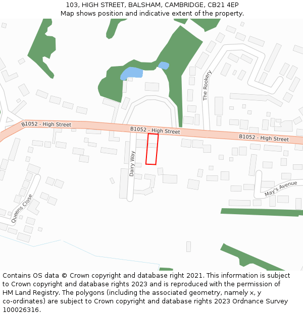 103, HIGH STREET, BALSHAM, CAMBRIDGE, CB21 4EP: Location map and indicative extent of plot