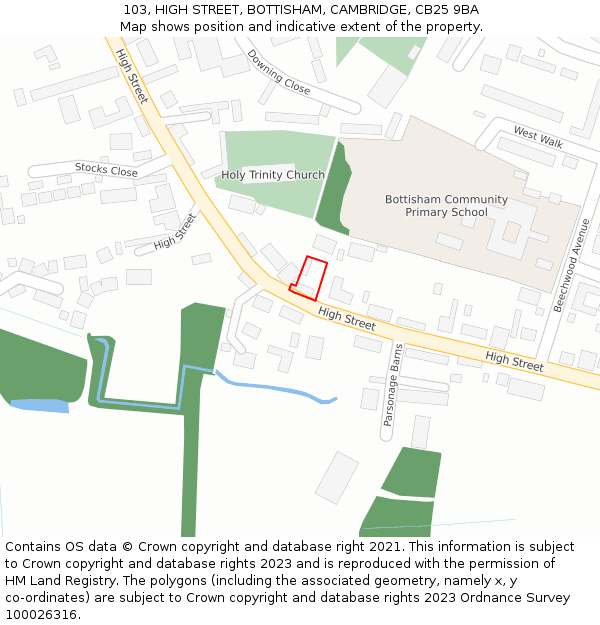 103, HIGH STREET, BOTTISHAM, CAMBRIDGE, CB25 9BA: Location map and indicative extent of plot