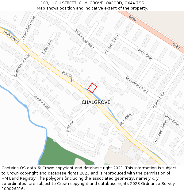 103, HIGH STREET, CHALGROVE, OXFORD, OX44 7SS: Location map and indicative extent of plot