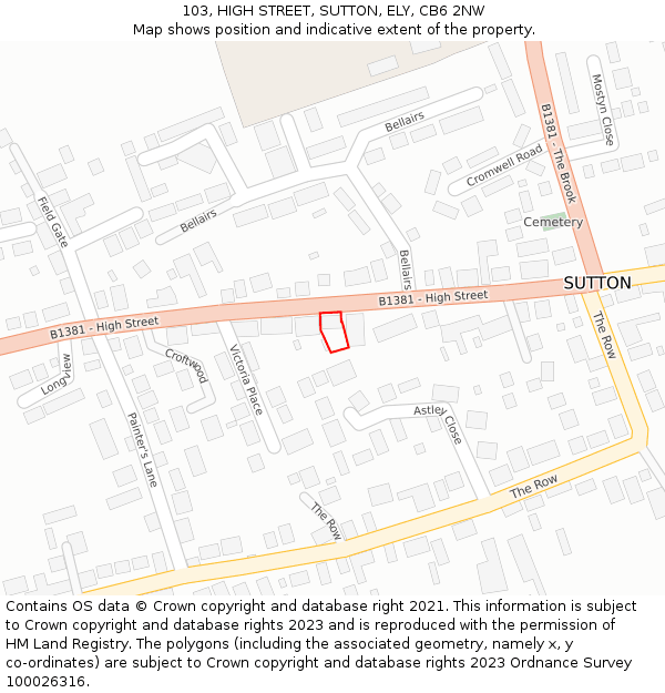 103, HIGH STREET, SUTTON, ELY, CB6 2NW: Location map and indicative extent of plot