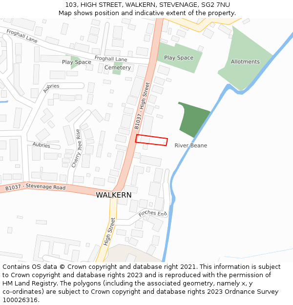 103, HIGH STREET, WALKERN, STEVENAGE, SG2 7NU: Location map and indicative extent of plot