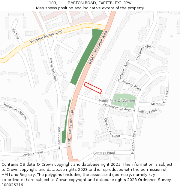 103, HILL BARTON ROAD, EXETER, EX1 3PW: Location map and indicative extent of plot