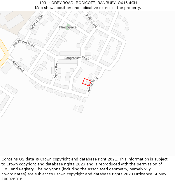 103, HOBBY ROAD, BODICOTE, BANBURY, OX15 4GH: Location map and indicative extent of plot