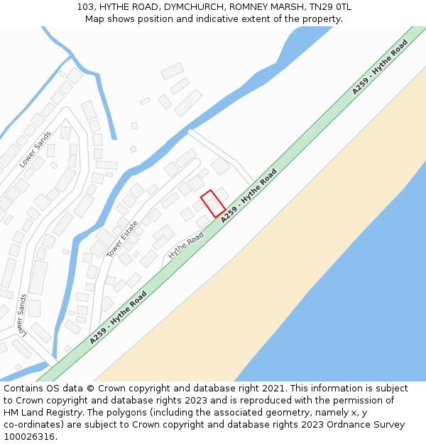 103, HYTHE ROAD, DYMCHURCH, ROMNEY MARSH, TN29 0TL: Location map and indicative extent of plot