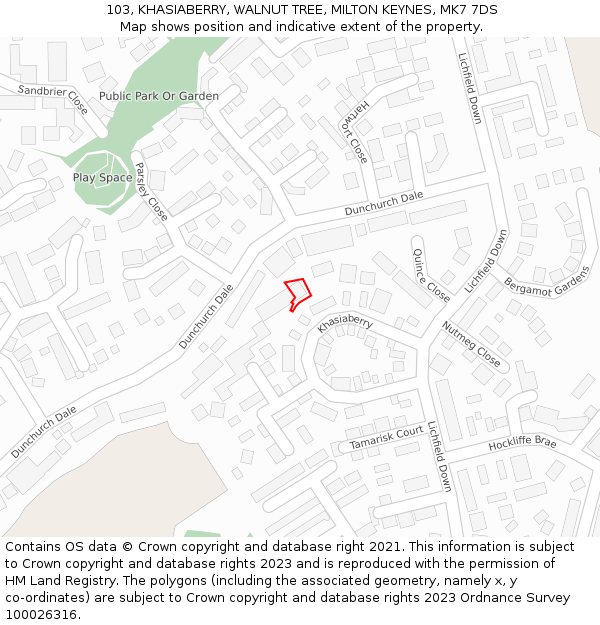 103, KHASIABERRY, WALNUT TREE, MILTON KEYNES, MK7 7DS: Location map and indicative extent of plot