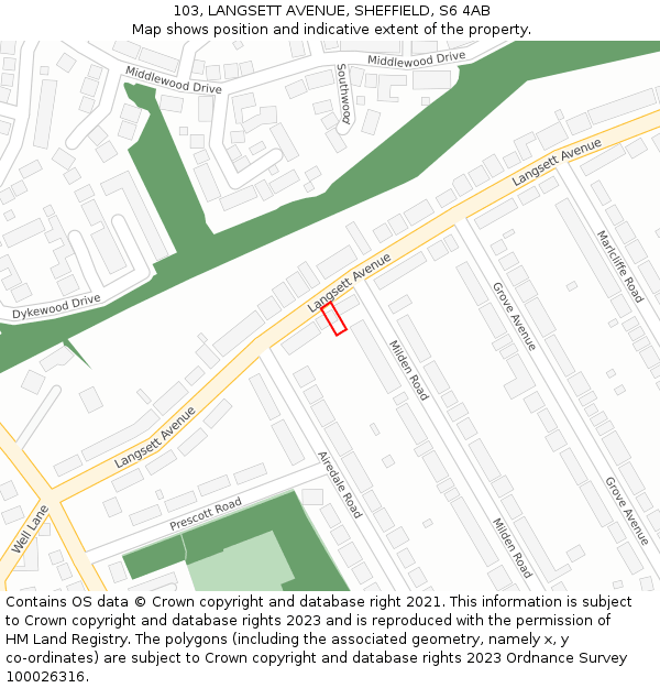 103, LANGSETT AVENUE, SHEFFIELD, S6 4AB: Location map and indicative extent of plot
