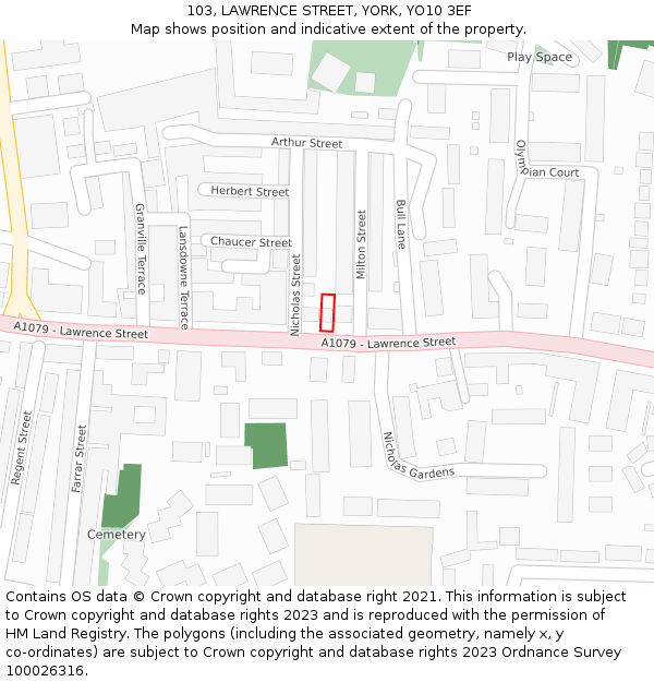 103, LAWRENCE STREET, YORK, YO10 3EF: Location map and indicative extent of plot