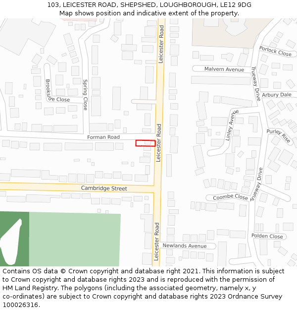 103, LEICESTER ROAD, SHEPSHED, LOUGHBOROUGH, LE12 9DG: Location map and indicative extent of plot