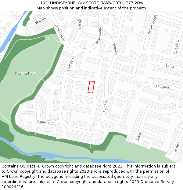 103, LINDISFARNE, GLASCOTE, TAMWORTH, B77 2QW: Location map and indicative extent of plot