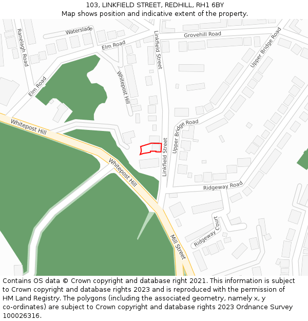 103, LINKFIELD STREET, REDHILL, RH1 6BY: Location map and indicative extent of plot