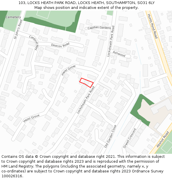 103, LOCKS HEATH PARK ROAD, LOCKS HEATH, SOUTHAMPTON, SO31 6LY: Location map and indicative extent of plot