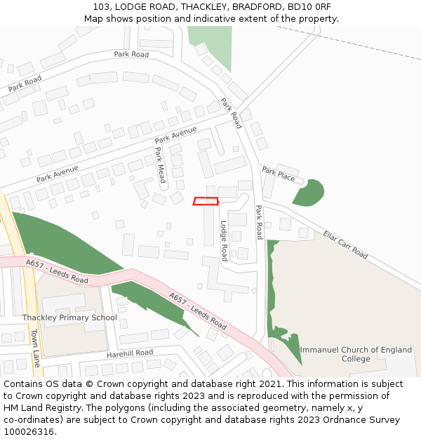 103, LODGE ROAD, THACKLEY, BRADFORD, BD10 0RF: Location map and indicative extent of plot