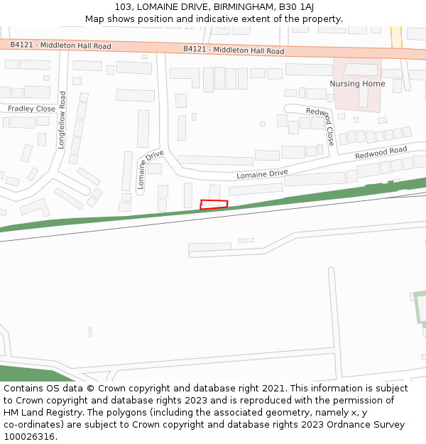 103, LOMAINE DRIVE, BIRMINGHAM, B30 1AJ: Location map and indicative extent of plot