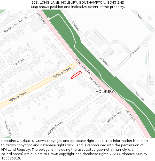 103, LONG LANE, HOLBURY, SOUTHAMPTON, SO45 2ND: Location map and indicative extent of plot