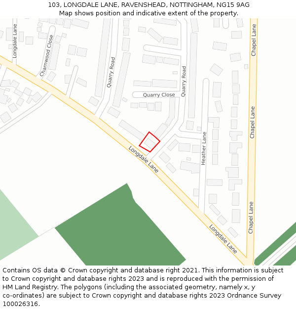 103, LONGDALE LANE, RAVENSHEAD, NOTTINGHAM, NG15 9AG: Location map and indicative extent of plot