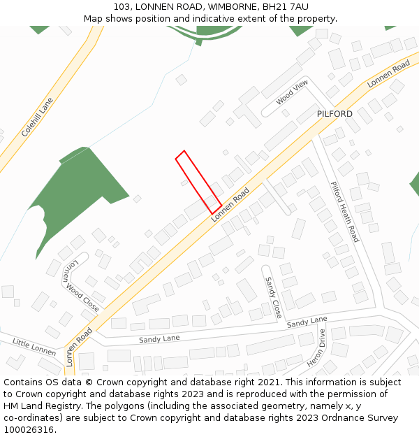 103, LONNEN ROAD, WIMBORNE, BH21 7AU: Location map and indicative extent of plot