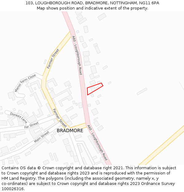 103, LOUGHBOROUGH ROAD, BRADMORE, NOTTINGHAM, NG11 6PA: Location map and indicative extent of plot