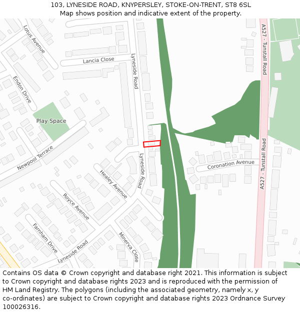 103, LYNESIDE ROAD, KNYPERSLEY, STOKE-ON-TRENT, ST8 6SL: Location map and indicative extent of plot