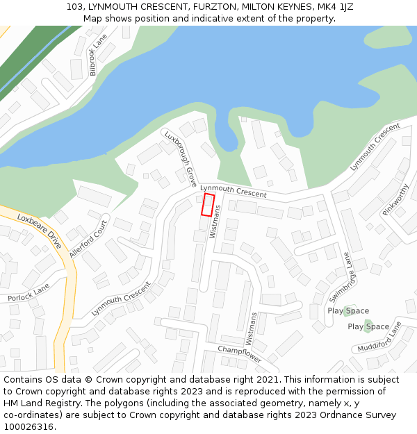 103, LYNMOUTH CRESCENT, FURZTON, MILTON KEYNES, MK4 1JZ: Location map and indicative extent of plot