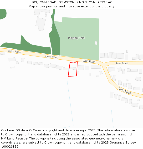 103, LYNN ROAD, GRIMSTON, KING'S LYNN, PE32 1AG: Location map and indicative extent of plot