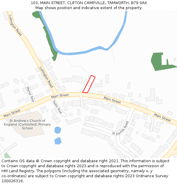 103, MAIN STREET, CLIFTON CAMPVILLE, TAMWORTH, B79 0AX: Location map and indicative extent of plot