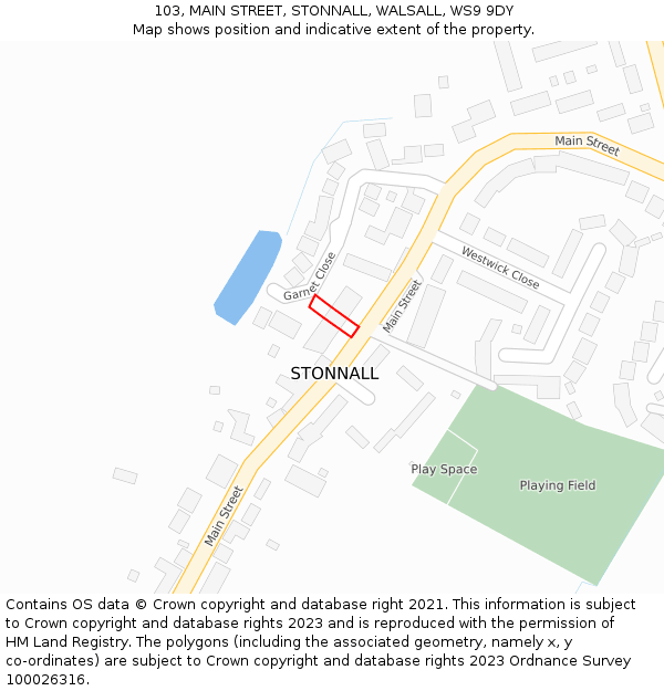 103, MAIN STREET, STONNALL, WALSALL, WS9 9DY: Location map and indicative extent of plot