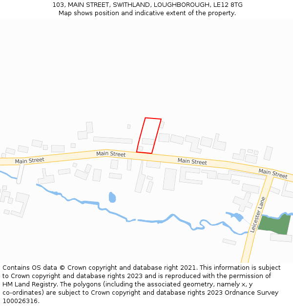 103, MAIN STREET, SWITHLAND, LOUGHBOROUGH, LE12 8TG: Location map and indicative extent of plot