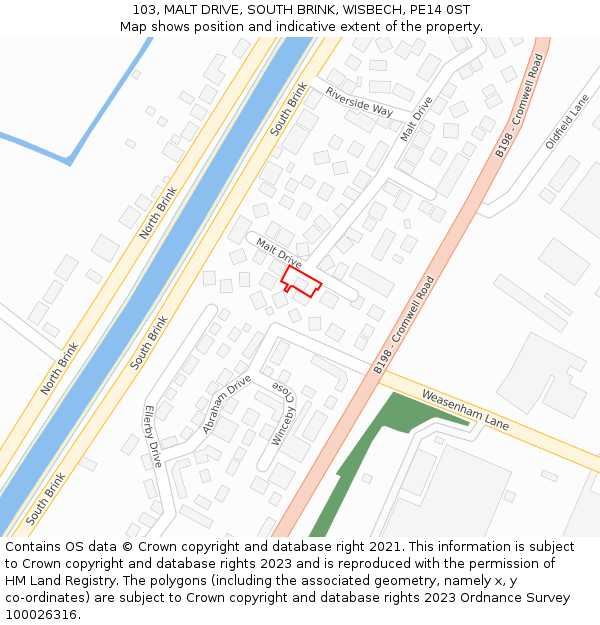 103, MALT DRIVE, SOUTH BRINK, WISBECH, PE14 0ST: Location map and indicative extent of plot