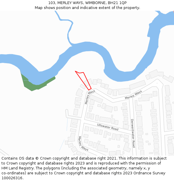 103, MERLEY WAYS, WIMBORNE, BH21 1QP: Location map and indicative extent of plot