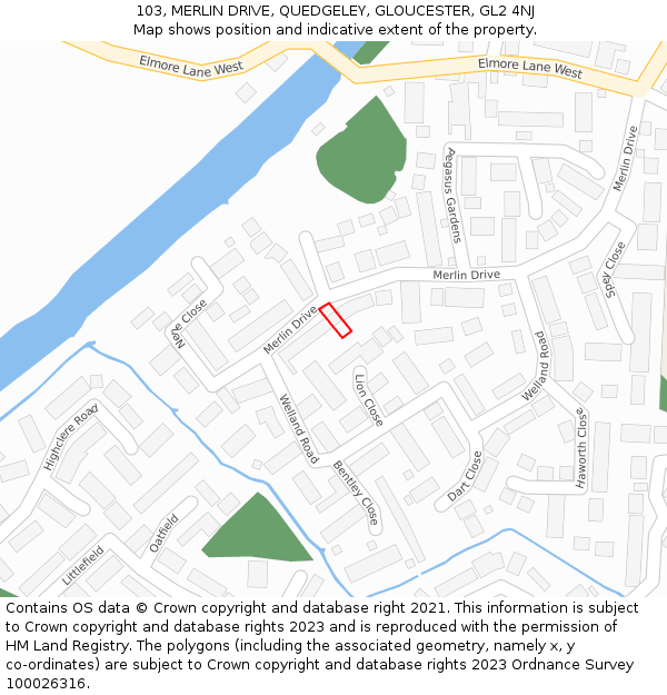 103, MERLIN DRIVE, QUEDGELEY, GLOUCESTER, GL2 4NJ: Location map and indicative extent of plot