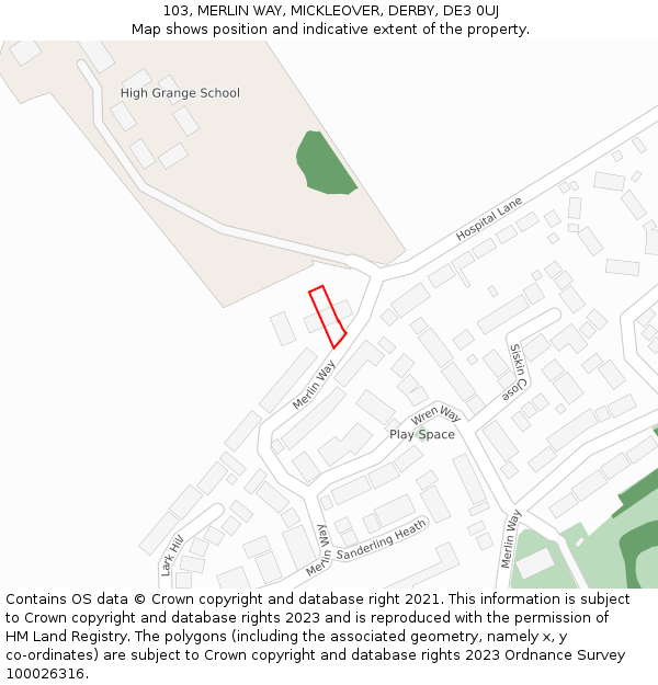 103, MERLIN WAY, MICKLEOVER, DERBY, DE3 0UJ: Location map and indicative extent of plot