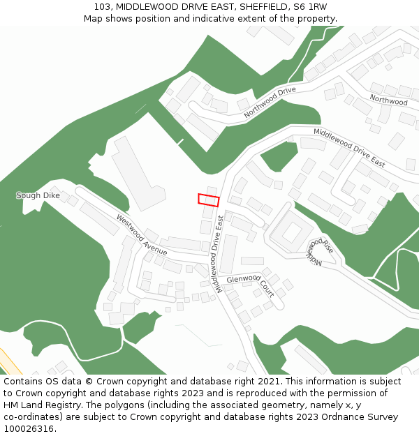 103, MIDDLEWOOD DRIVE EAST, SHEFFIELD, S6 1RW: Location map and indicative extent of plot