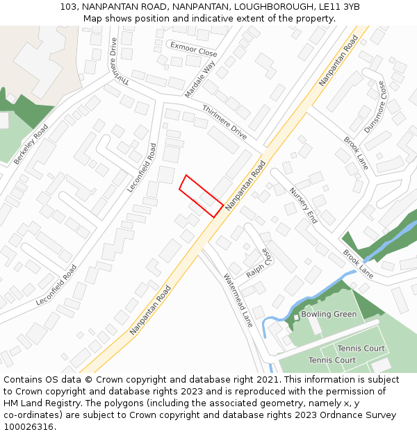 103, NANPANTAN ROAD, NANPANTAN, LOUGHBOROUGH, LE11 3YB: Location map and indicative extent of plot