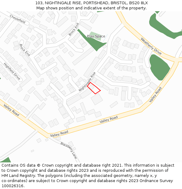 103, NIGHTINGALE RISE, PORTISHEAD, BRISTOL, BS20 8LX: Location map and indicative extent of plot