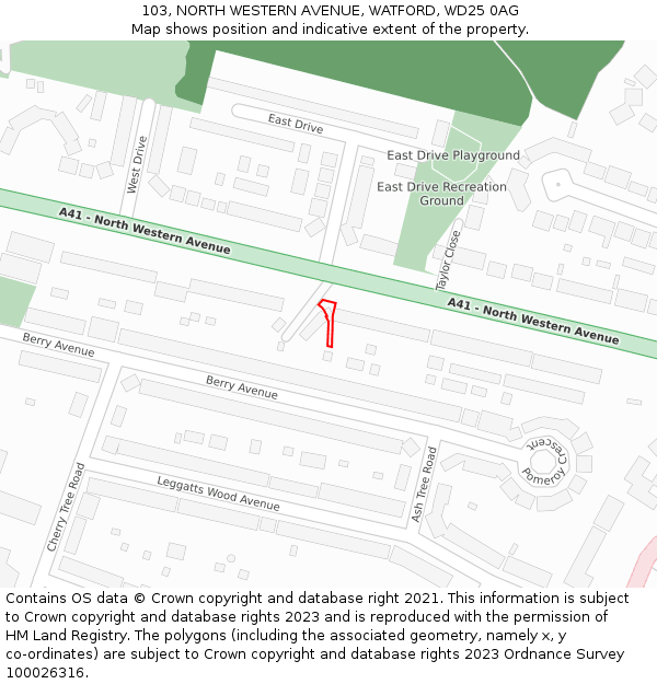 103, NORTH WESTERN AVENUE, WATFORD, WD25 0AG: Location map and indicative extent of plot