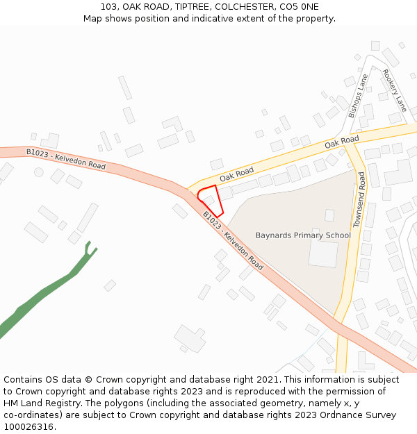 103, OAK ROAD, TIPTREE, COLCHESTER, CO5 0NE: Location map and indicative extent of plot