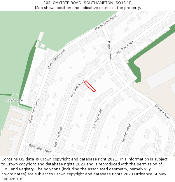 103, OAKTREE ROAD, SOUTHAMPTON, SO18 1PJ: Location map and indicative extent of plot