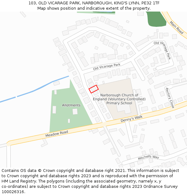 103, OLD VICARAGE PARK, NARBOROUGH, KING'S LYNN, PE32 1TF: Location map and indicative extent of plot