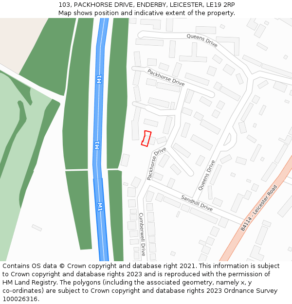 103, PACKHORSE DRIVE, ENDERBY, LEICESTER, LE19 2RP: Location map and indicative extent of plot