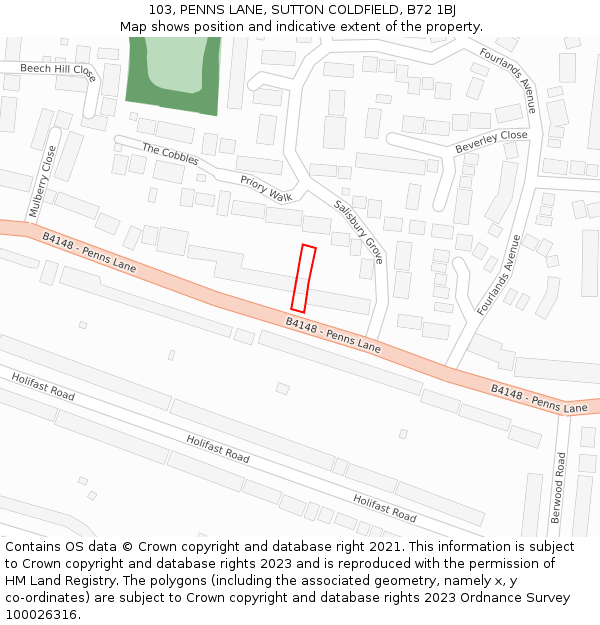 103, PENNS LANE, SUTTON COLDFIELD, B72 1BJ: Location map and indicative extent of plot