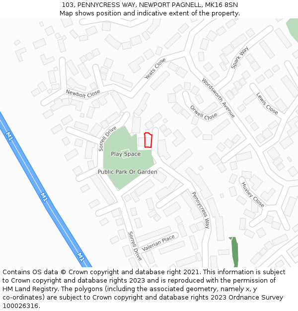 103, PENNYCRESS WAY, NEWPORT PAGNELL, MK16 8SN: Location map and indicative extent of plot