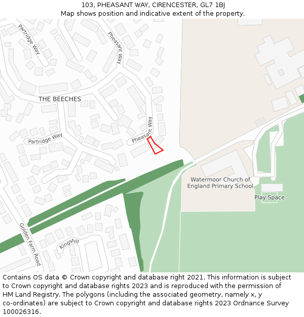 103, PHEASANT WAY, CIRENCESTER, GL7 1BJ: Location map and indicative extent of plot