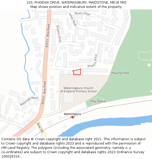 103, PHOENIX DRIVE, WATERINGBURY, MAIDSTONE, ME18 5RS: Location map and indicative extent of plot