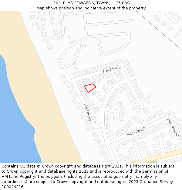 103, PLAS EDWARDS, TYWYN, LL36 0AS: Location map and indicative extent of plot