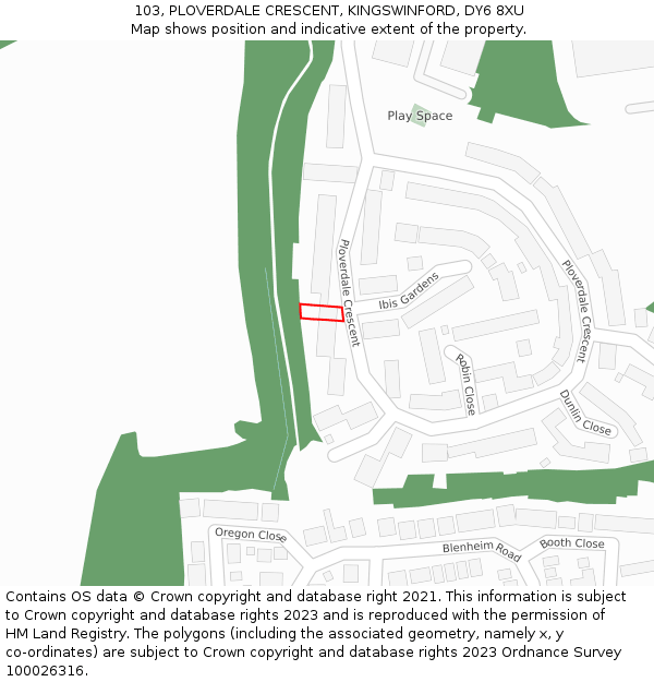103, PLOVERDALE CRESCENT, KINGSWINFORD, DY6 8XU: Location map and indicative extent of plot