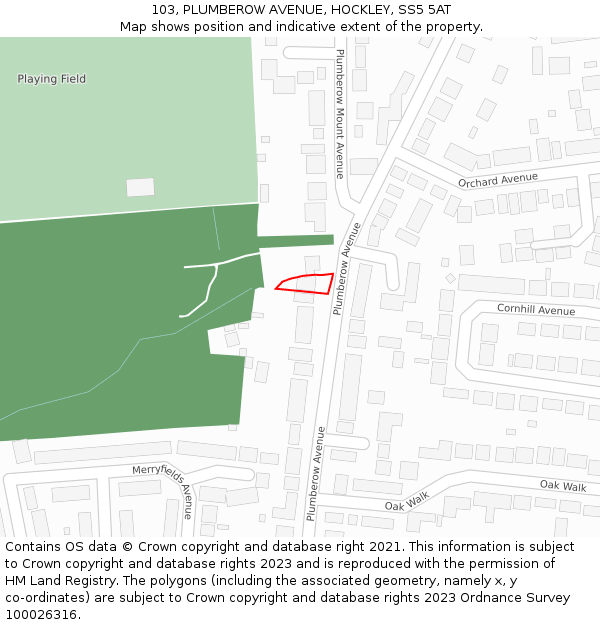 103, PLUMBEROW AVENUE, HOCKLEY, SS5 5AT: Location map and indicative extent of plot